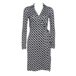 Diane Von Furstenberg Geometric Long Sleeve Dress in Silk Jersey, Sz 10